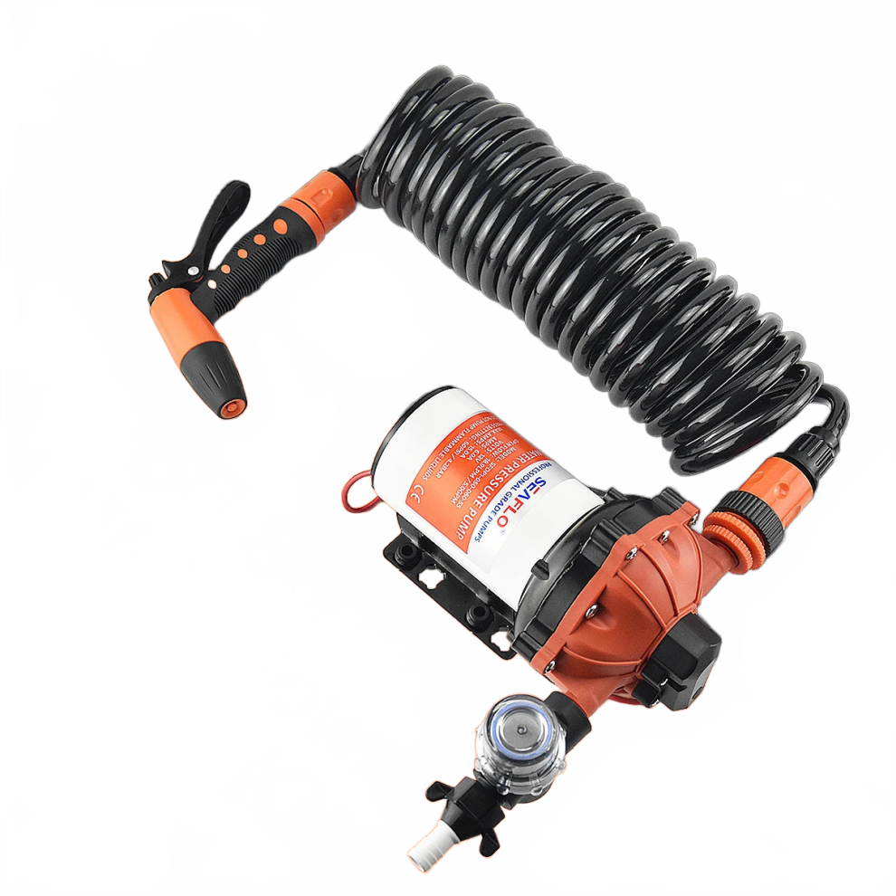 Seaflo 55 Series Heavy Duty Diaphragm Water Pump Washdown Kit - 5.0 Gpm, 60 Psi, 12V With 6.5M Coiled Hose 313030680655