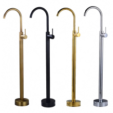 Elegant Brass Gold Bathroom Basin Faucet - Floor Decked Sink Mixer with Hot & Cold Tap, Super Long Water Drop Design