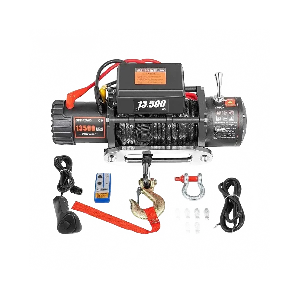 Heavy-Duty 13500 Lbs Electric Winch 12V With 92Ft Synthetic Rope For 4X4 Towing And Trailers 7445022246204
