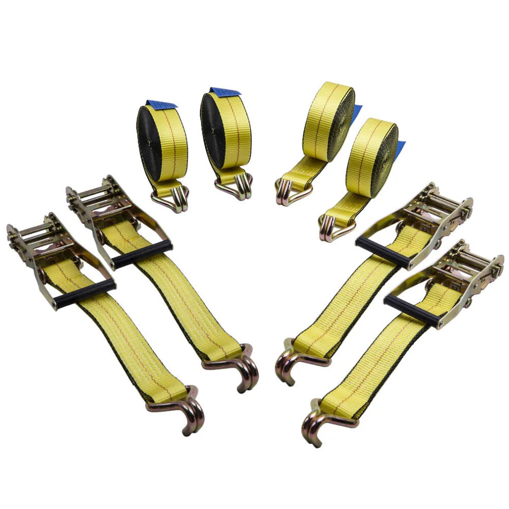 Heavy-Duty 27 Ft Ratchet Tie Down Straps With J Hooks, 10,000 Lbs Capacity, 8-Piece Set By Maxpeedingrods 313044491452