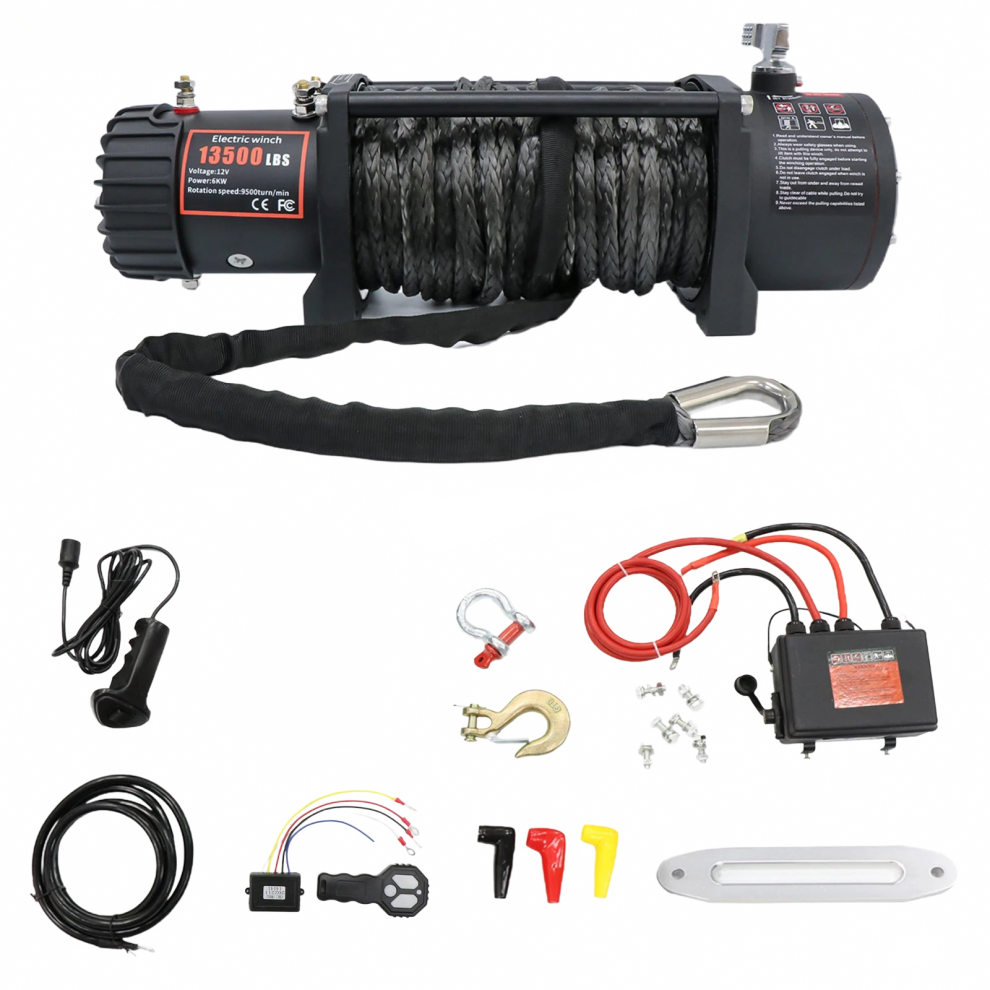 Heavy-Duty 13500Lbs 12V Electric Winch With 92Ft Synthetic Rope & Wireless Control For 4X4 Off-Road Vehicles 705353131240