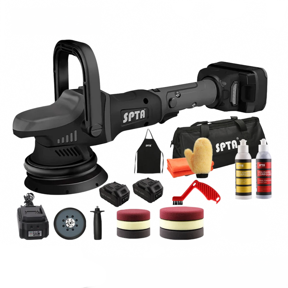 Spta 18V Cordless Dual Action Car Polisher - 15Mm Orbit, Variable Speed, Includes Two 4000Mah Batteries For Polishing & Waxing 313040996982