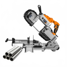 R2103T 1100W Cordless Portable Band Saw with Removable Alloy Steel Base - Versatile Handheld Cutter for Metal & Wood