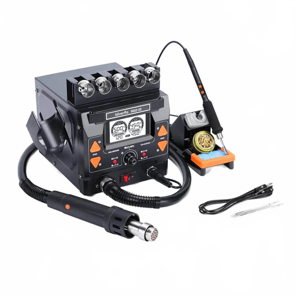 Silverflo 992D Iii 1220W Precision Soldering & Hot Air Rework Station - Compatible With C210 & C245 Soldering Iron Handles 313041193168