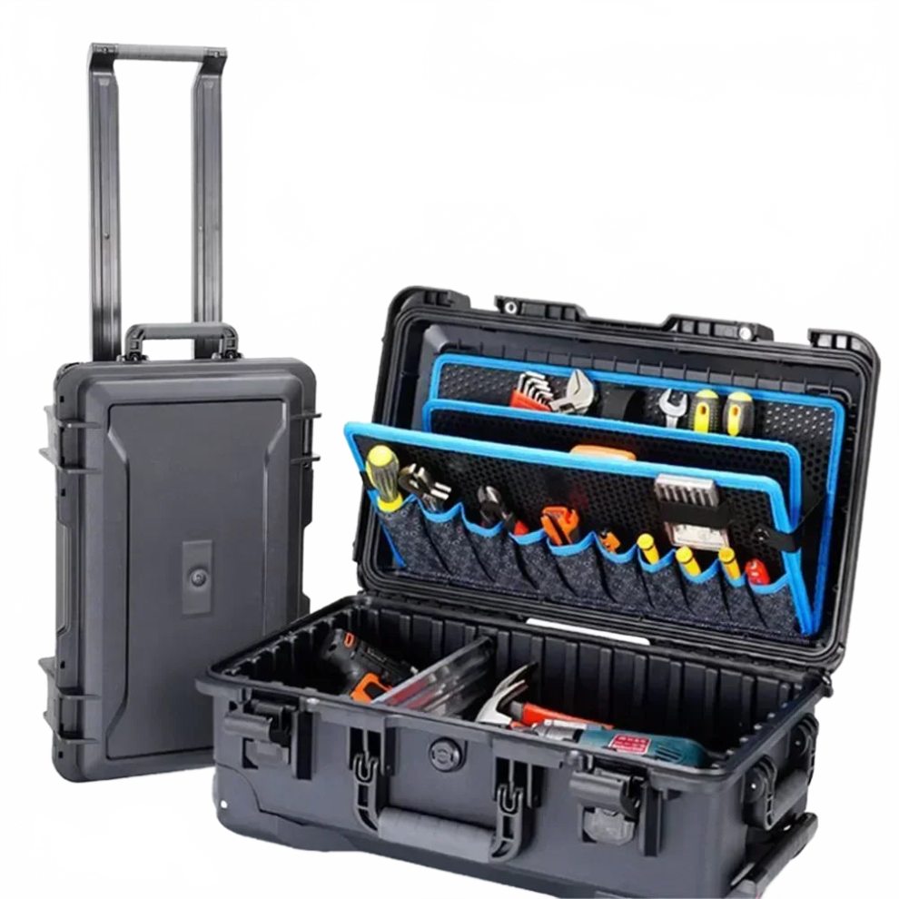Waterproof Multi-Pocket Outdoor Trolley Toolbox With Wheels & Aluminum Divider - Electric Drill Tool Organizer Case 7445033234214