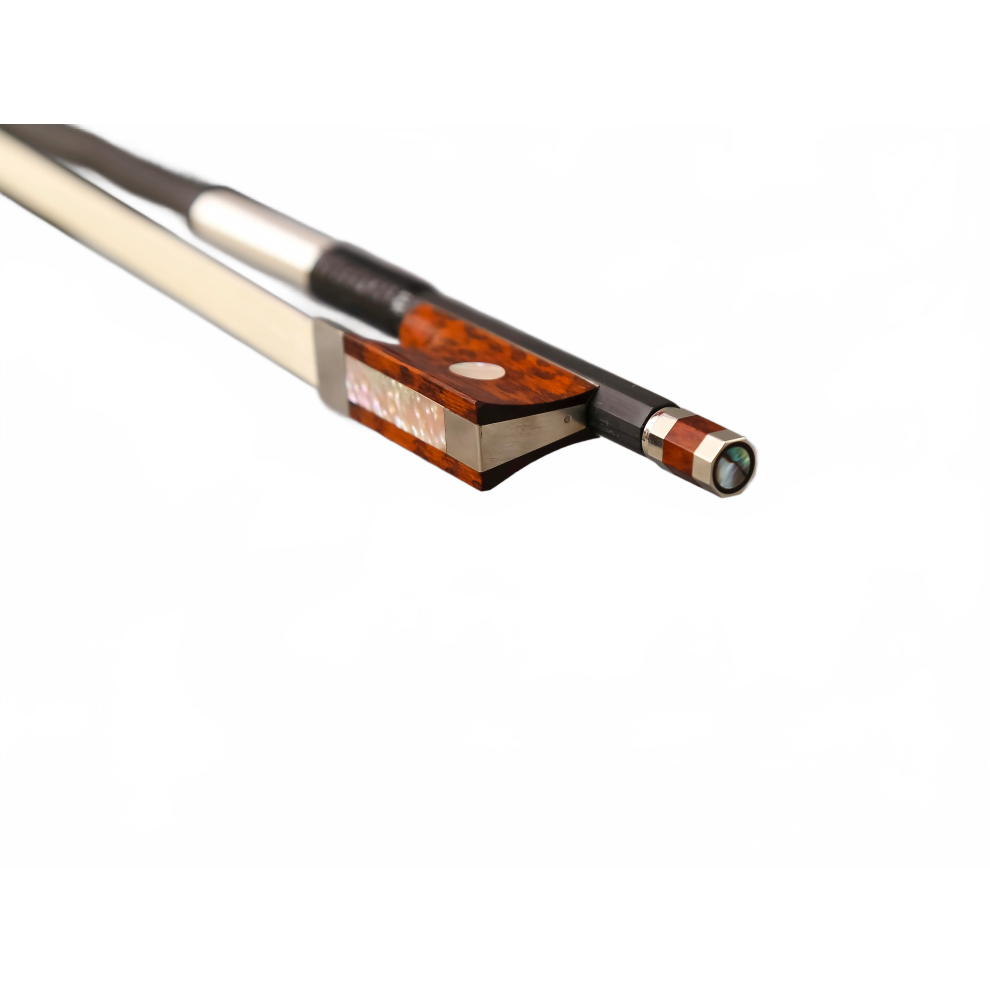 Silver Premium Carbon Fiber Violin Bow 4/4 With Snakewood Frog & Pearl Eye - Nickel Accents, (Fp1073)