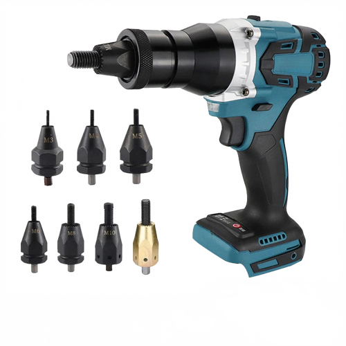 Brushless Electric Rivet Nut Machine Kit with Automatic Riveter Heads - Powerful Riveting Tool Set