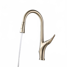 Brushed Gold Pull-Out Kitchen Faucet with Rotatable Hot & Cold Water Mixer - Single Handle Deck Mounted Sink Tap