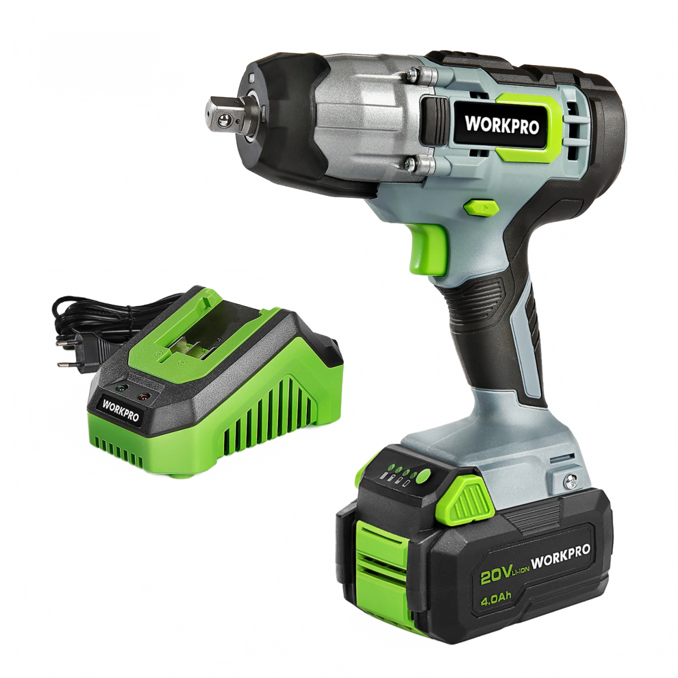 Workpro 20V Cordless Impact Wrench - 1/2 Inch, 300Nm Max Torque, 2.0/4.0Ah Li-Ion Battery With Fast Charger 726084586673