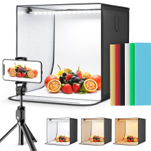 Compact 50x50cm Dimmable Photo Studio Light Box Kit with 84 LED Lights and 6 Backdrops for Professional Jewelry Photography