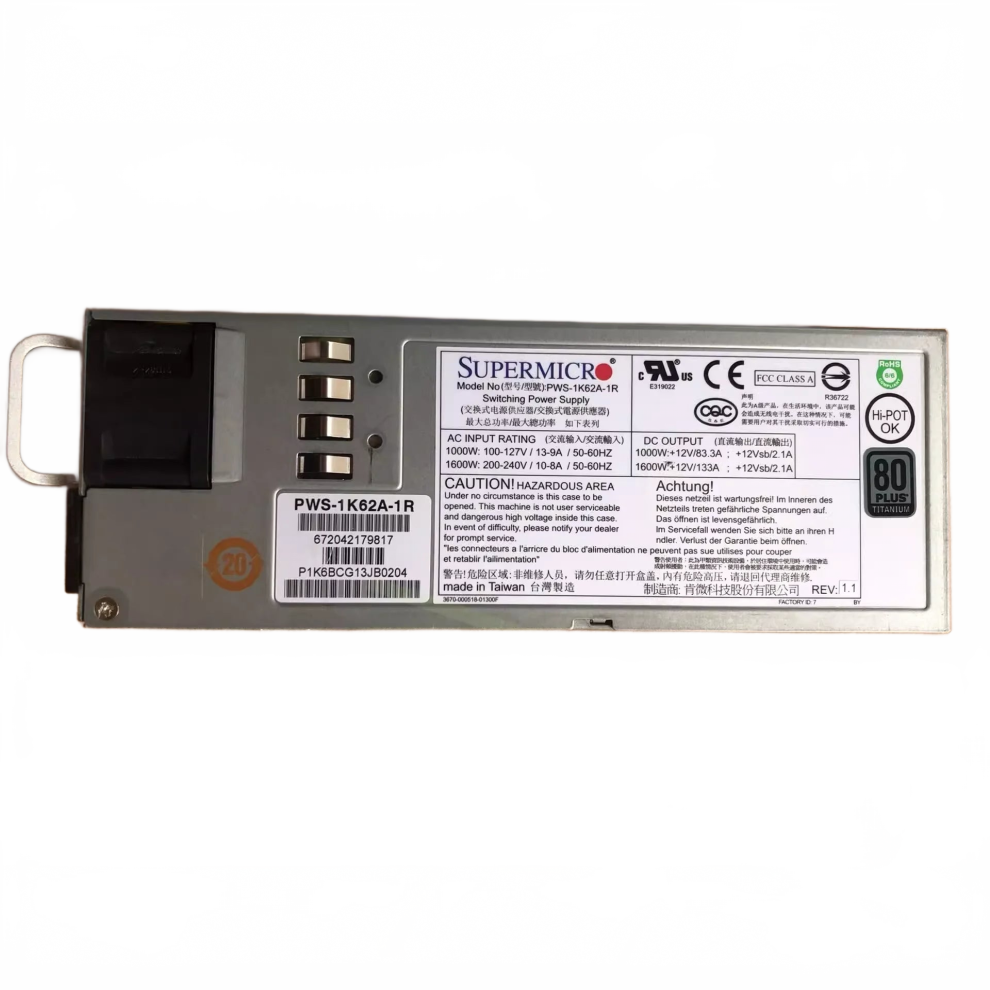 Supermicro Pws-1K62a-1R 1600W 80 Plus Titanium Redundant Power Supply 744110065381