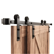 I-Shaped Bypass Sliding Barn Door Hardware Kit - Double Door Track with Bent Hanger System (4.9-6ft)
