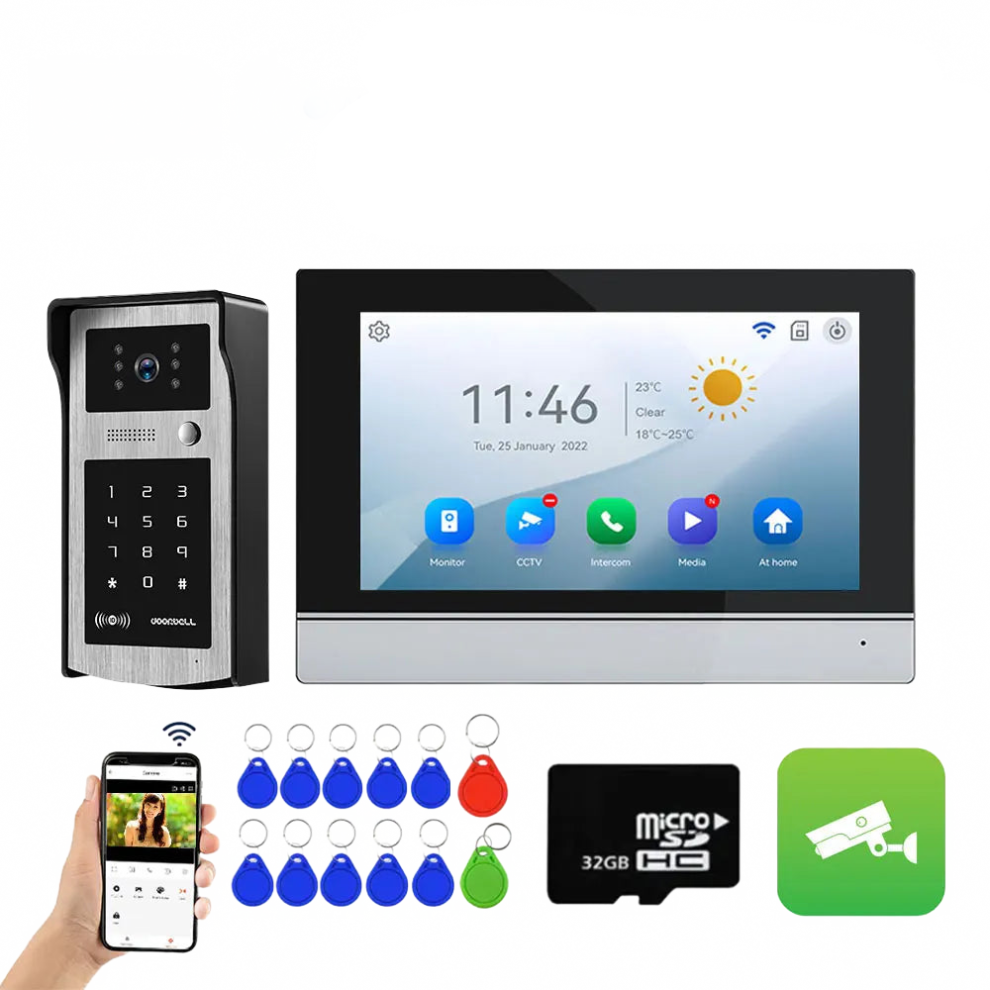 Smart Wifi 7-Inch Touchscreen Video Intercom Kit With Hd Doorbell Camera And App Unlock 7445022622657