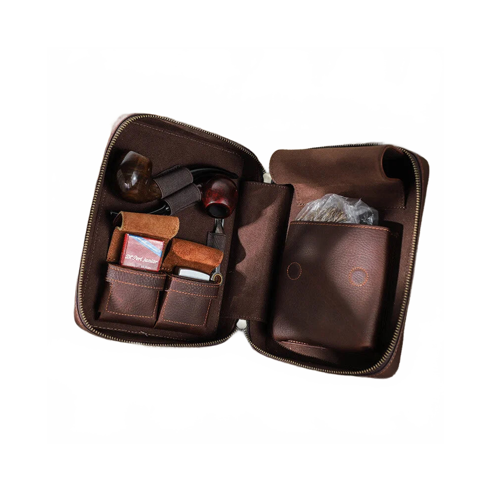Compact Cowhide Pipe Storage & Travel Organizer - Multi-Functional Convenience Bag