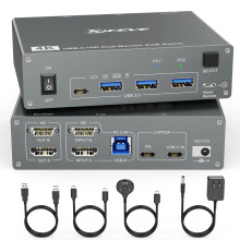Dual 4K HDMI USB-C KVM Switch for 2 Monitors & 2 Computers - 60Hz, USB 3.0 Compatibility