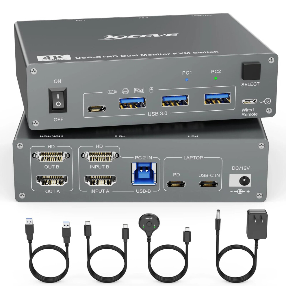 Dual 4K Hdmi Usb-C Kvm Switch For 2 Monitors & 2 Computers - 60Hz, Usb 3.0 Compatibility 313084312304