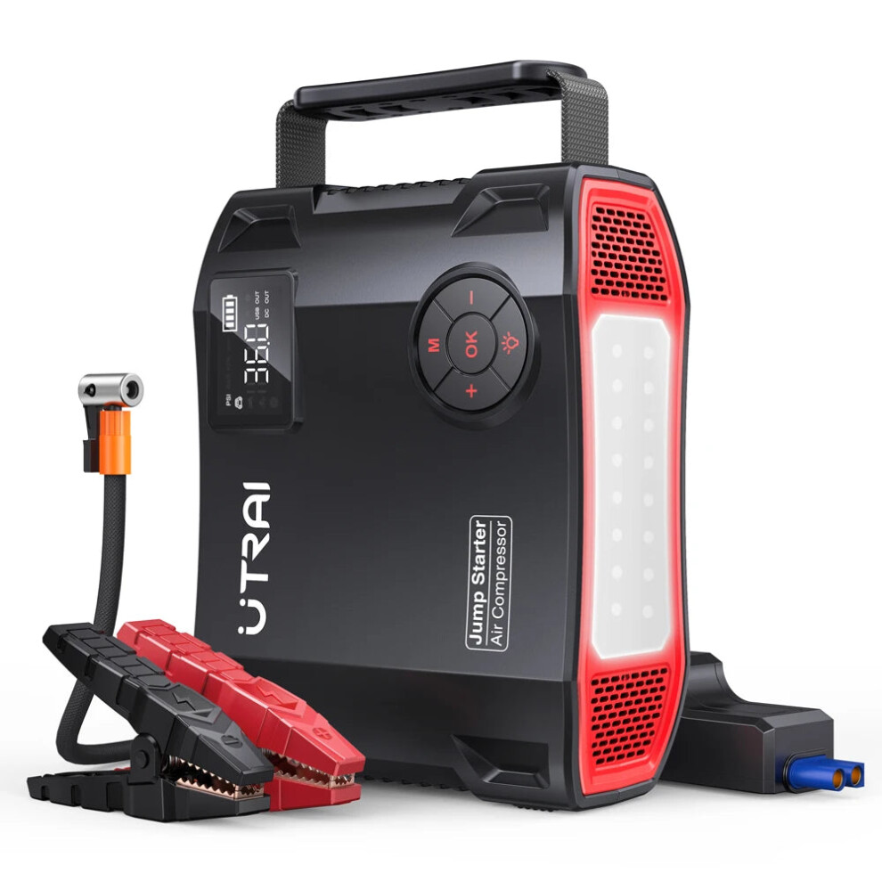Utrai 150Psi Air Pump & 2000A Jump Starter: Wireless Tire Inflator, Power Bank & Led Compressor For Cars & Bicycles 7445017697653