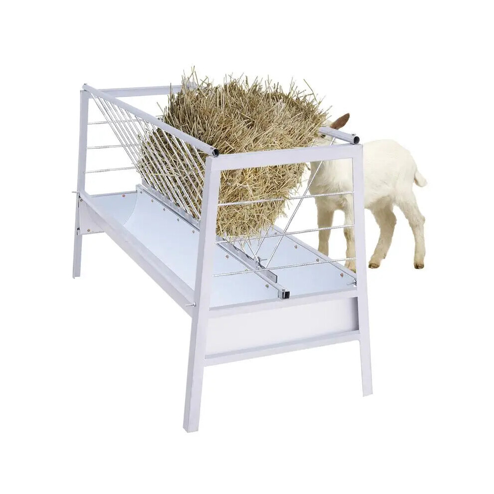 Heavy Duty Silver Metal Hay Feeder With Large Capacity And Deep Feeding Pan For Goats 7445044087069