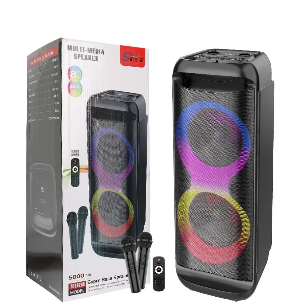 Zqs8288 Dual 8-Inch 40W Bluetooth Karaoke Subwoofer With Hifi Stereo Sound For Outdoor Use 705353071867