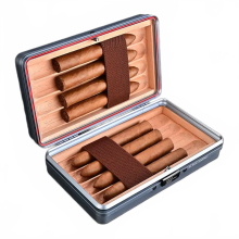 Compacte draagbare Cigarloong-humidor met cederhouten voering voor 8 sigaren - duurzaam ontwerp van aluminiumlegering