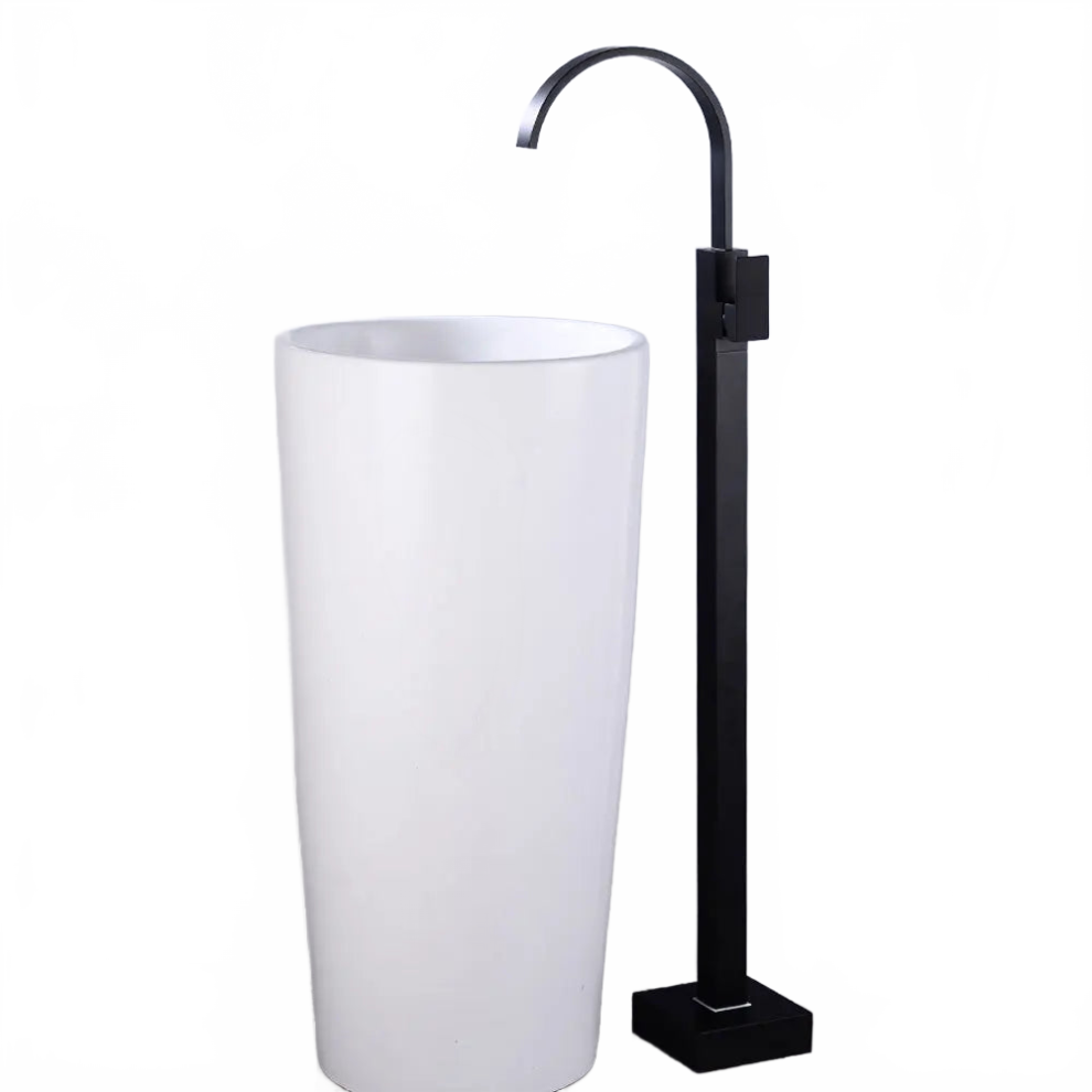 Sleek Black Tall Basin & Bathtub Faucet - Single Handle Cold & Hot Water Mixer For Modern Bathrooms 313111417446