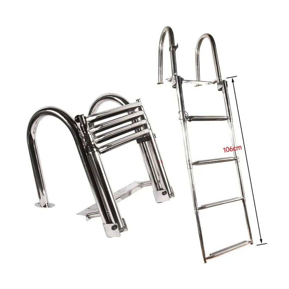 Premium 4-Step Marine Boat Folding Ladder - Thickened 316 Stainless Steel Telescoping Swim Platform Accessory For Yachts 7445043038017