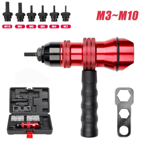 High-Quality Electric Rivet Nut Gun Adapter Kit with Tool Box - M3 to M10 Insert Nut Riveting Tools