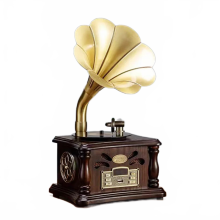 Vintage Wooden Phonograph Turntable with Bluetooth Speaker & Horn - Portable Antique Vinyl Record Player