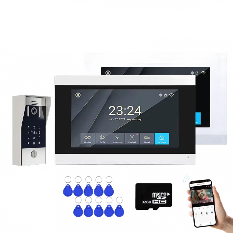 7-Inch Touch Monitor Wifi Doorbell Video Intercom System With 5-In-1 Fingerprint Unlock - Tuya Smart 1080P Home Doorphone 313091061080