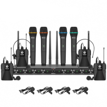 Debra AU800 UHF 8-kanaals draadloos microfoonsysteem - Professionele hand- en lavaliermicrofoons voor podia, karaoke en kerken