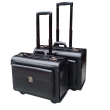 Premium Leather Pilot Pull Rod Case - 18/19 Inch Business & Travel Companion for Flight Attendants, Lawyers, Photographers, and More