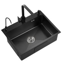 Sleek Black 304 Stainless Steel Kitchen Sink - Modern Nano Design, Luxury Handcrafted, Thickened for Durability, I for Vegetable Washing