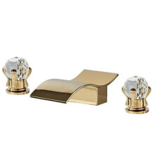 Modern Brushed Gold Crystal Handle Basin Faucet with Waterfall Design - 3-Hole Bathroom Sink Tap