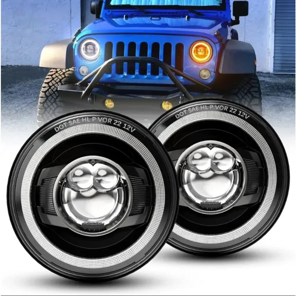 7-Inch Led Headlights With Halo Turn Signal & Drl For Jeep Wrangler & Ford Gmc Amber 705353452246