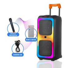 6000W Double 8-Inch High-Quality Outdoor Portable Bluetooth Speakers with Wireless Mic & Pull Rod