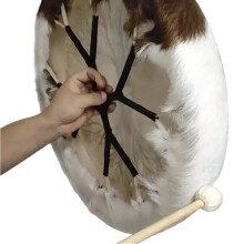 Handcrafted 40cm Fur Percussion Drum with Sheep Skin Leather for Healing and Meditation