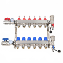 Premium RVS AISI304 vloerverwarmingsverdelerset met flowmeter, kogelkraan, aftapkraan en Euroconus-fittingen - G1 50 mm
