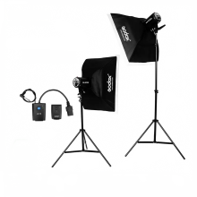 Godox 600W E300 Doppelblitzgerät-Set mit AT-16 Auslöser, Einstelllampen, 50x70cm Softboxen und Lampenstativen