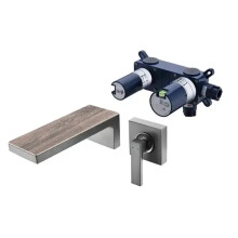 Wood Pattern Wall-Mounted Waterfall Vessel Faucet - Single Handle, 2-Hole Lavatory Basin Mixer Tap