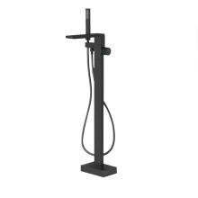 Elegant Black Brass Floor-Standing Bathroom Faucet - Single Handle Hot & Cold Water Mixer for Bathtub