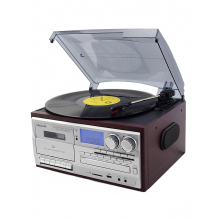 All-in-One Bluetooth Vinyl Record Player with CD, Cassette, Radio, USB, and Built-in Speakers