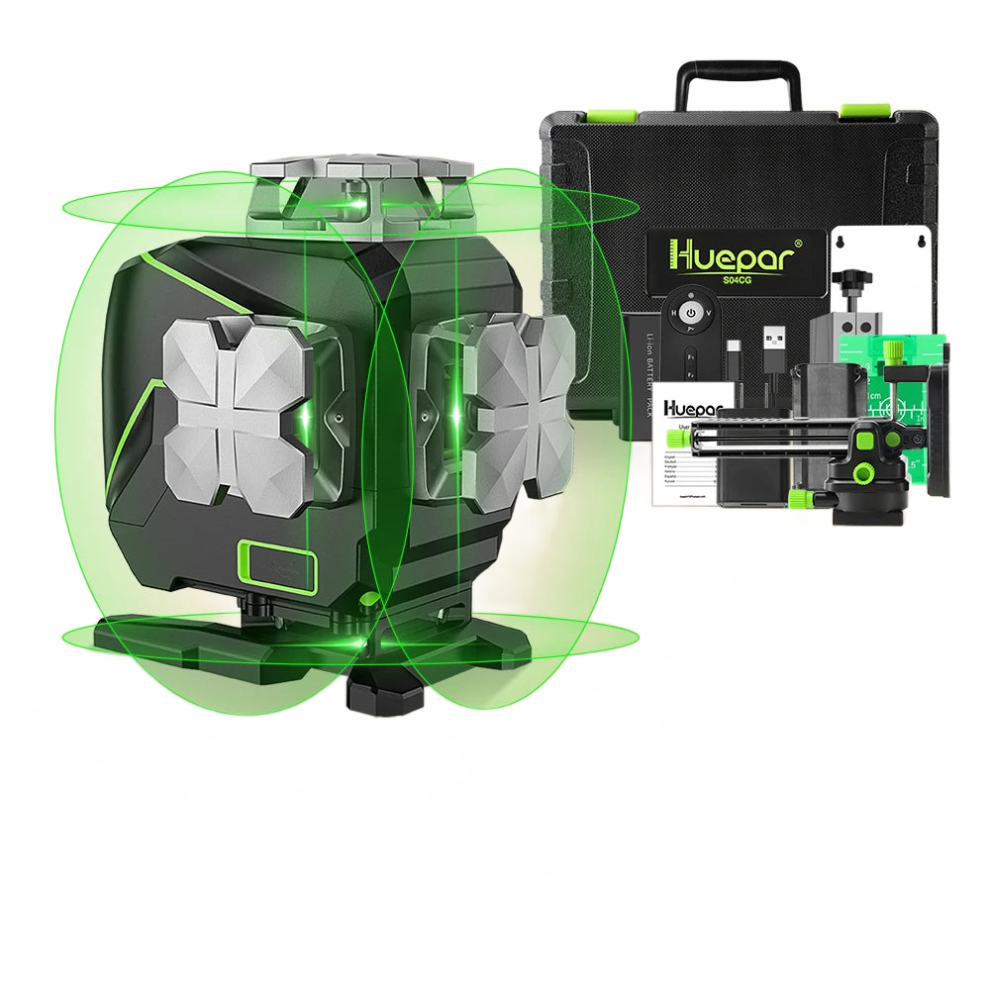 Huepar S04cg 4D 16-Line Green Beam Laser Level With Lcd Screen & Bluetooth Remote Control 313087811835