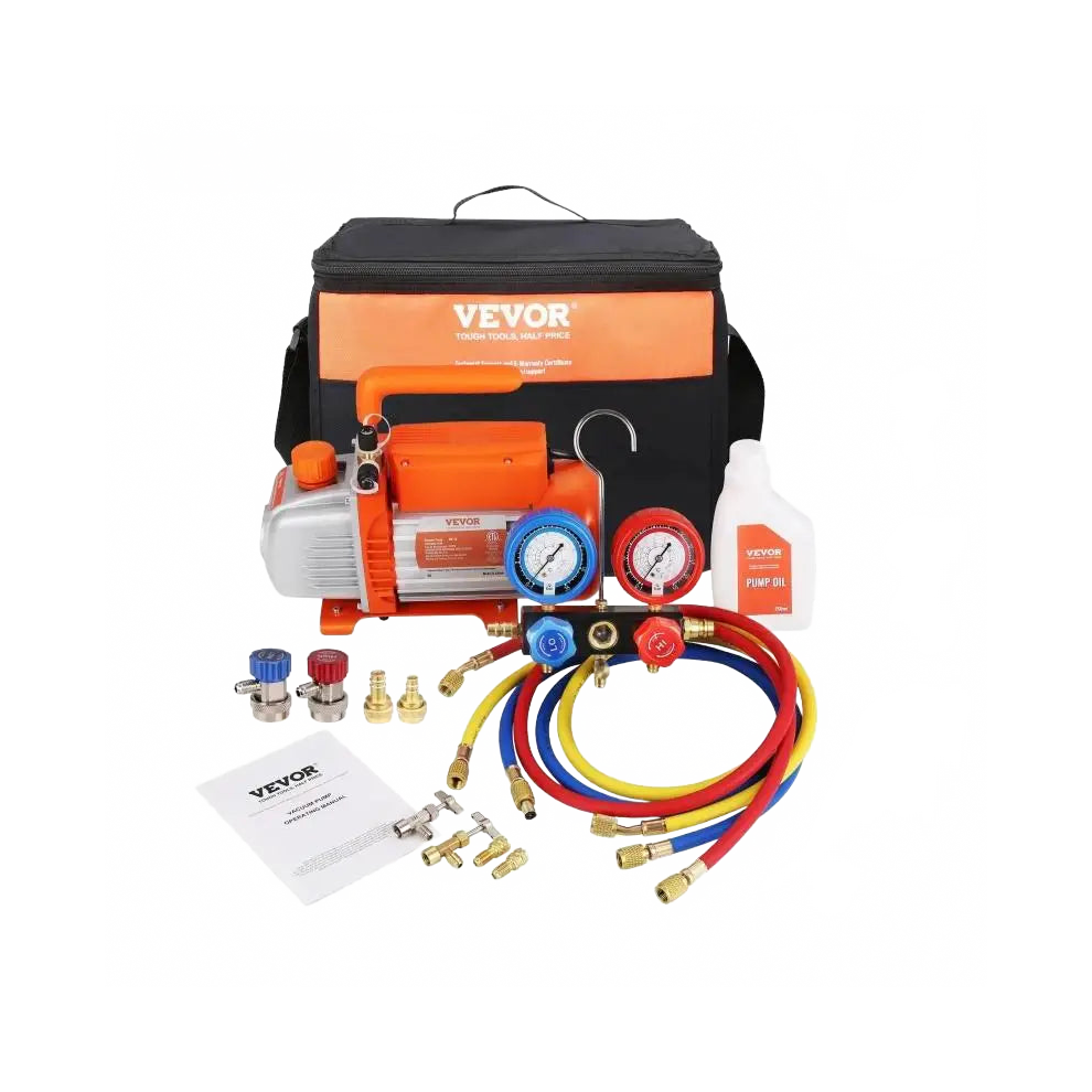 Efficient 3.5 Cfm Single Stage Rotary Vane Hvac Vacuum Pump & Ac Refrigerant Manifold Gauge Kit For Air Conditioning Systems 7445015737788