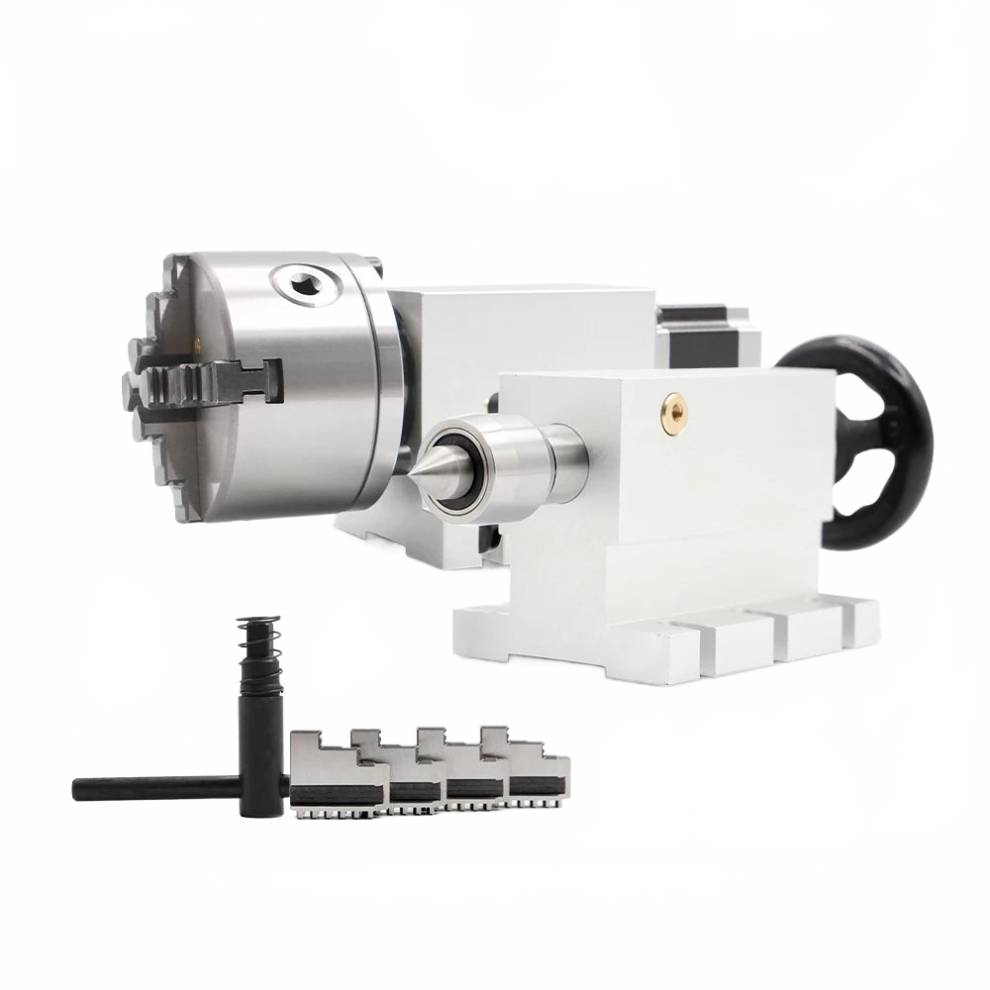 Precision 100Mm Cnc 4Th Axis Kit With 3/4 Jaw Chuck & Nema23 Gapless Harmonic Gearbox, Adjustable Tailstock 313102415444