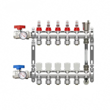 Premium Stainless Steel Bamboo Floor Heating Manifold Kit with 1/2 & 3/4 Hydraulic Adapters - Default 1/2 Adapter Included