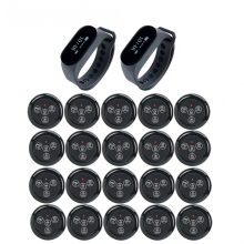 Retekess Wireless Restaurant Paging System with 2 Waterproof Waiter Watch Receivers and 20 Call Buttons for Cafes and Bars