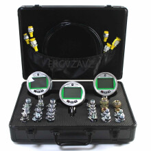 Hydraulic & Gas Pressure Test Kit: 2-Piece Digital Gauge Set with 70MPa & 16MPa Gauges, 3 Test Hoses, and 24 Couplings for Excavators