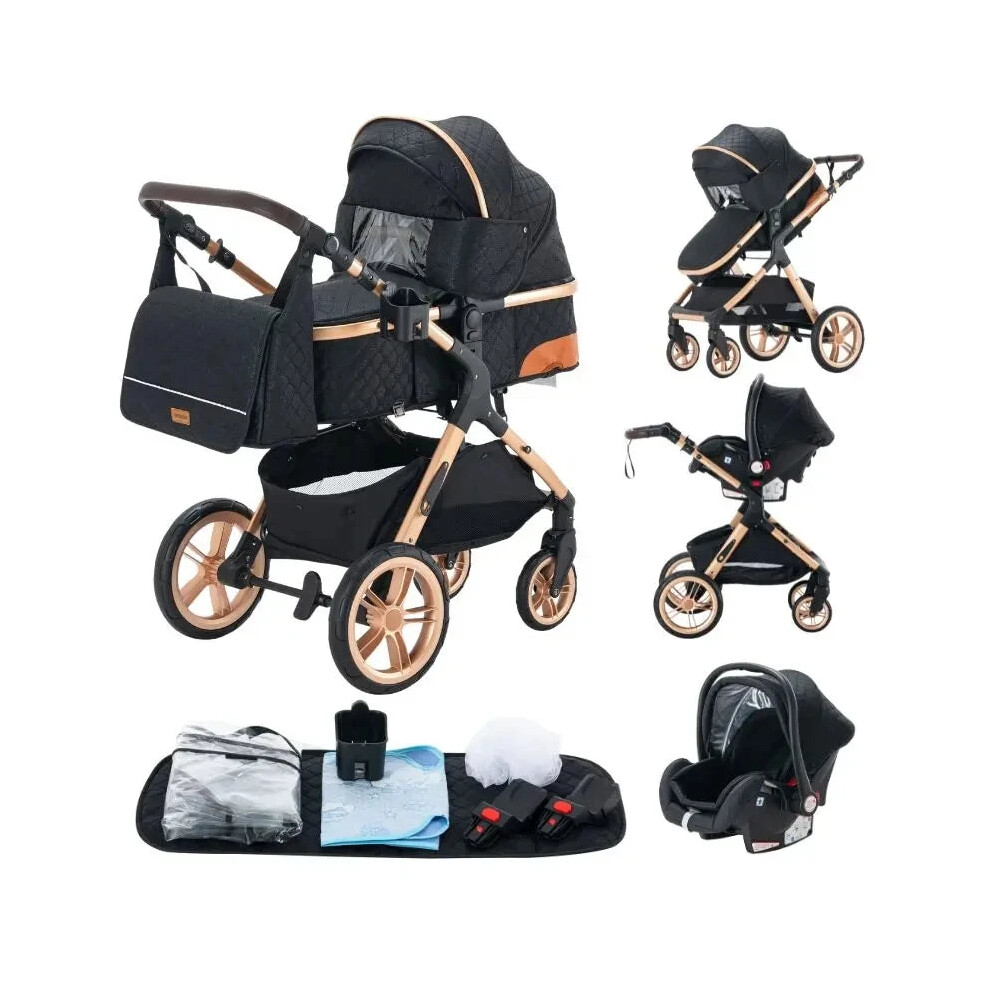 3-in-1 Luxurious Baby Stroller: Portable Aluminum Frame, High Landscape Folding Pram for Newborns