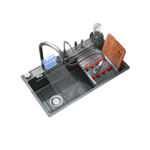 Stainless Steel Kitchen Sink with Digital Display & Pull-Down Sprayhead Faucet
