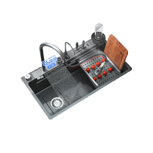 Stainless Steel Kitchen Sink with Digital Display & Pull-Down Sprayhead Faucet